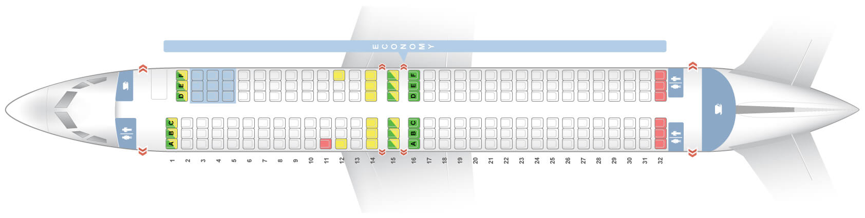 ✈ Самолет Боинг 737-500: нумерация мест в салоне, схема посадочных мест, лучшие